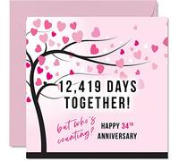 Divertida tarjeta de 34 aniversario para esposa o esposo - 12419 Days Together - I Love You, tarjetas de feliz 34 aniversario de boda para pareja, tarjetas de felicitación de 145 mm para aniversarios