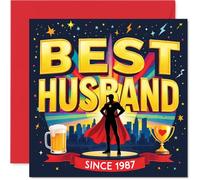 Divertida tarjeta de 39 aniversario, superpoderosa desde 1987, tarjeta de marido de superhéroe con celebración dorada y roja, cuadrada de 145 mm, sobre incluido