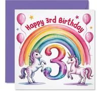 Divertida tarjeta de 3er cumpleaños - Bursting with Birthday Magic - Unicornios, arcoíris y globos en colores vibrantes - 145 mm cuadrada, sobre incluido