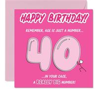 Divertida tarjeta de 40 cumpleaños - Big 4-0 Banter - Diseño divertido rosa con una broma de edad descarada - Seguro que despertará una risa en su cumpleaños hito - cuadrado de 145 mm, sobre incluido