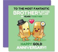 Divertida tarjeta de 50 aniversario para cuñado y cuñado, cincuenta años de brillo, bonito diseño de barras doradas tomadas de la mano, cuadrado de 145 mm, sobre incluido