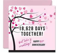 Divertida tarjeta de 51 aniversario para esposa o marido, 18628 días juntos, regalos "I Love You", tarjetas de felicitación de 51 aniversario de boda para pareja, tarjetas de felicitación de 145 mm x