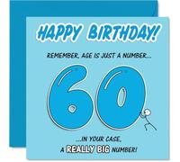 Divertida tarjeta de 60 cumpleaños - Big Laughs for the Big 6-0 - Diseño azul audaz con bromas de edad juguetona - Forma alegre de celebrar el giro cuadrado de 60-145 mm, sobre incluido