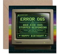 Divertida tarjeta de 65 cumpleaños - Techy Throwback for a Milestone Giggle - Mensaje de error retro de computadora con gráficos de píxeles - Cuadrado de 145 mm, sobre incluido