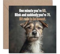 Divertida tarjeta de 70 cumpleaños - Blink and You're Suddenly 70 - Ilustración humorística de perro con broma de envejecimiento en la mejilla - Seguro que chispeará una risa - Cuadrado de 145 mm
