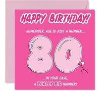 Divertida tarjeta de 80 cumpleaños - Big Birthday Laughs - Diseño rosa juguetón con audaz '80' y broma de edad descarada - Seguro que recibirá una sonrisa de toda la familia - cuadrado de 145 mm
