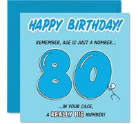 Divertida tarjeta de 80 cumpleaños - Big Laughs for the Big 8-0 - Diseño azul audaz con una broma de edad descarada - Seguro que cosquillas su sentido del humor - cuadrado de 145 mm, sobre incluido