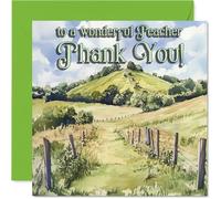 Divertida tarjeta de agradecimiento para profesor - Lovely Slip-up para un súper profesor - Paisaje de Rolling Hills con tipografía de melocotón - cuadrado de 145 mm, sobre incluido