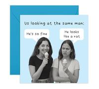 Divertida tarjeta de amigo - Diseño de meme "Us Looking at the Same Man" - Divertida tarjeta para ella, hermana, hermana, prima, mejor amiga, mejor amiga - Viene con sobre azul