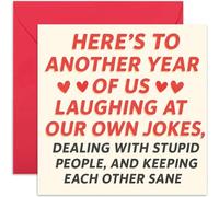 Divertida tarjeta de aniversario - "Another Year of Laughing at Our Own Jokes", tarjeta de mejor amigo, diseño de San Valentín, regalo humorístico, interior en blanco con sobre
