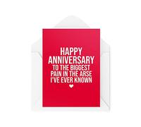 Divertida tarjeta de aniversario - Biggest Pain in the A - Tarjeta sarcástica - Tarjetas para marido, esposa, novia, novio - Tarjeta de broma - CBH1502