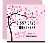 Divertida tarjeta de aniversario de cobre para esposa o marido, 2557 días juntos, regalos con texto en inglés "I Love You", tarjetas de felicitación de 7º aniversario de boda para pareja, tarjetas de felicitación de 145 mm x 145 mm para séptimo aniversario