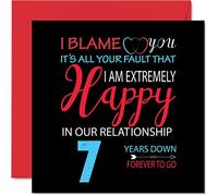 Divertida tarjeta de aniversario de cobre para marido y esposa - Your Fault I'm Extremely Happy - Tarjeta de feliz 7º aniversario de boda para pareja, tarjetas de felicitación de 145 mm x 145 mm para