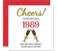 Divertida tarjeta de aniversario de coral para marido y esposa, Juntos desde 1989, tarjetas de feliz 35 aniversario de boda para pareja, regalos de Te amo, tarjetas de felicitación de 145 mm x 145 mm