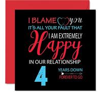 Divertida tarjeta de aniversario de frutas o flores para marido y esposa, con texto en inglés "Your Fault I'm Extremely Happy", tarjeta de felicitación de aniversario de 4 para pareja, tarjetas de