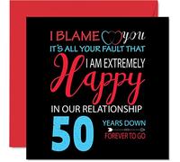 Divertida tarjeta de aniversario dorada para marido y esposa - Your Fault I'm Extremely Happy - Tarjeta de feliz 50 aniversario de boda para pareja, tarjetas de felicitación de aniversario de 145 mm