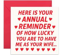 Divertida tarjeta de aniversario para esposa, con texto en inglés "How Lucky You Are to Have Me", broma anual recordatoria, interior en blanco con sobre