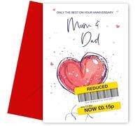 Divertida tarjeta de aniversario para mamá y papá | Diseño humorístico de corazón rojo | Solo la mejor tarjeta de aniversario de boda para mamá y papá | Interior en blanco | Hecho en Reino Unido