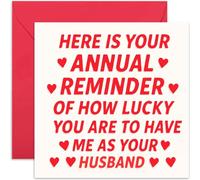 Divertida tarjeta de aniversario para marido, con texto en inglés "How Lucky You Are to Have Me", broma anual recordatoria, interior en blanco con sobre