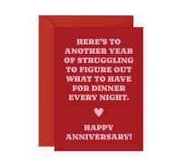 Divertida tarjeta de aniversario - What to Have for Dinner Joke for Husband Wife Boyfriend Girlfriend Couples Babe Bae Darling Hun Sweety Honey Him Her - Mensaje con corazón - Viene con pegatinas