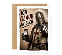 Divertida tarjeta de boda de caballero - Tarjeta de felicitación original para boda para novios, fanáticos de la fantasía y medieval - Tarjeta de boda humorística «Ich glaub an euch» - Tarjeta