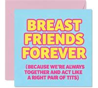 Divertida tarjeta de cumpleaños - Breast Friends Forever - Humor audaz con vibrante diseño azul, rosa y amarillo - cuadrado de 145 mm, sobre incluido