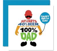 Divertida tarjeta de cumpleaños con texto en inglés "Dad Stats Birthday Laugh - Playful Tally of Farts, Beer & Bad Jokes - Spot-on for the Family Joker - Cuadrado de 145 mm, sobre incluido