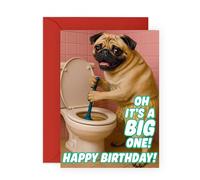 Divertida tarjeta de cumpleaños de carlino - It's A Big One Toilet Joke Greetings for Friend Brother Sister Dad Mum Coworker Boyfriend Girlfriend Best BFF Buddies Men Women Him Her Dog Lovers - Viene