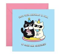 Divertida tarjeta de cumpleaños de gatos - "Full of Cake and Cocktails" saludos para ella, mujeres, mejores amigas, amantes de los gatos, madres peludas - Night Out, Enjoy your day - Viene con