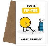 Divertida tarjeta de cumpleaños de golf para hombres - You're Fif-tee! Tarjeta perfecta de 50 cumpleaños para él que es un agujero en uno - divertida tarjeta de cumpleaños para 50 años - Tarjetas