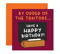 Divertida tarjeta de cumpleaños de traidores - Por orden de TV Joke saludo para amigo, hermano, hermana, compañero de trabajo, él, ella, comedia humorística, tarjeta de celebración, viene con