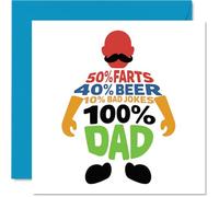 Divertida tarjeta de cumpleaños - Estadísticas de papá juguetón para una risa adecuada - Diseño multicolor audaz con porcentajes descarados, día del padre - 145 mm cuadrado, sobre incluido