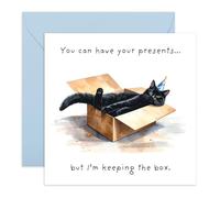 Divertida tarjeta de cumpleaños - Gato negro en una caja con sombrero de fiesta - Regalos para él, ella, mamá, papá, hermano, hermana, hijo, hija, amantes de los gatos, chistes lindos - Viene con