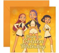 Divertida tarjeta de cumpleaños K-Pop dorada para nieta, hija, sobrina, amiga, prima, regalo con texto en inglés "Have a Golden Birthday", diseño de dibujos animados, para amiga o familia, interior en