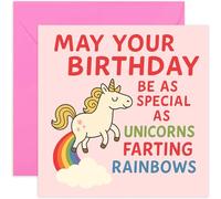 Divertida tarjeta de cumpleaños - "May Your Birthday Be As Special As Farting Rainbows" - Humor caprichoso para mujeres, mejores amigas, colegas - Interior en blanco con sobre