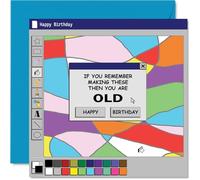 Divertida tarjeta de cumpleaños - Nostalgic Laughs for the Tech-savvy - Diseño retro de interfaz de computadora con formas divertidas - Un ingenioso guiño a sentir tu edad - Cuadrado de 145 mm, sobre