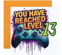 Divertida tarjeta de cumpleaños número 13 para jugador, con texto en inglés "You Have Reached Level 33.0 cm, diseño de graffiti para niño o niña, para jugadores, hermano, hermana, sobrino, nieto
