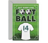 Divertida tarjeta de cumpleaños número 14 - Eat Sleep Live Football - Diseño audaz de jersey verde con llamativo "14 Today" - Llena de energía deportiva de cumpleaños - 5 x 7 pulgadas, sobre incluido