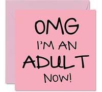 Divertida tarjeta de cumpleaños número 18 para niñas - OMG I'm an Adult Now - Tarjeta de cumpleaños para adolescentes dieciocho decimoctavo cumpleaños para hermana, hermano, hija, hijo, primo, 145 mm