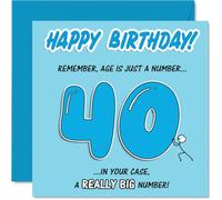 Divertida tarjeta de cumpleaños número 40 - Gran broma de cumpleaños - Diseño azul audaz con «40» gigante y broma divertida - Seguro que se reirá en la fiesta - cuadrado de 145 mm, sobre incluido