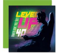 Divertida tarjeta de cumpleaños número 40 - Sube de nivel a los 40 - Gráficos de juego atrevidos con detalles de neón - para cualquier persona que se niega a crecer - Cuadrado de 145 mm, sobre