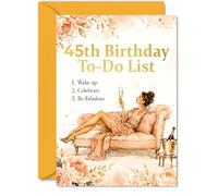 Divertida tarjeta de cumpleaños número 45 - Time to Shine - Mujer glamorosa descansando con flores burbujeantes y rubor - Celebra el estilo fabuloso a los 45 - A5, sobre incluido