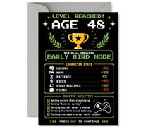Divertida tarjeta de cumpleaños número 48 - Nivel 48 desbloqueado - Arte retro de píxeles de videojuegos con estadísticas de personajes descaradas - Celebra un hito clásico de jugador con estilo - A5