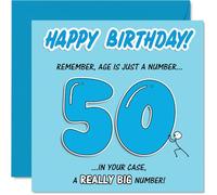 Divertida tarjeta de cumpleaños número 50 - Big Birthday Laughs - Tarjeta azul audaz con broma divertida de edad - Seguro que levantará una sonrisa en cualquier celebración - Cuadrado de 145 mm, sobre