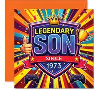 Divertida tarjeta de cumpleaños número 53 - Sube de nivel su gran día - Diseño de juego audaz con "legendario hijo desde 1973" - Tarjeta brillante para los fanáticos de los juegos retro - Cuadrado de