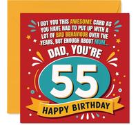 Divertida tarjeta de cumpleaños número 55 para papá, alegre y atrevida, diseño rojo, amarillo y azul con texto juguetón, cuadrado de 145 mm, sobre incluido
