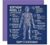 Divertida tarjeta de cumpleaños número 57 - Witty Look at Getting Older - Ilustración anatómica humorística con bromas juguetonas de envejecimiento - Garantizado para despertar una risa - Cuadrado de