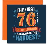 Divertida tarjeta de cumpleaños número 76 - Still a Big Kid at Heart - Diseño llamativo azul y naranja juguetón - Humor ingenioso para un 76 cumpleaños - Cuadrado de 145 mm, sobre incluido