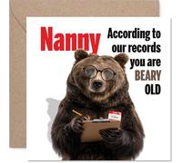 Divertida tarjeta de cumpleaños para abuela, oso con gafas y portapapeles que trae risas descaradas, broma de cumpleaños divertida con texto en inglés "You Are Bear Old", cuadrado de 145 mm, sobre