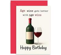 Divertida tarjeta de cumpleaños para amantes del vino, regalo con texto en inglés "Age Gets Better with Wine", divertido diseño gráfico, para hermana, colega, madre, hija, mejor amiga, interior en